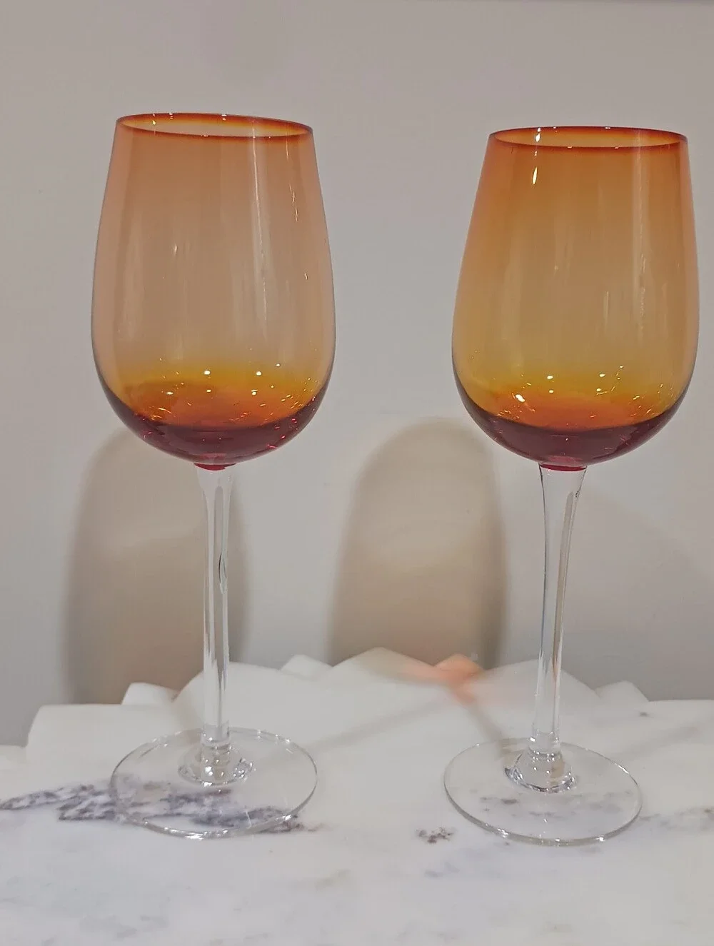 Pier 1 Imports LOT Amberina Ombre Wine Glasses & Terra Cotta Rattan Trivet Retro